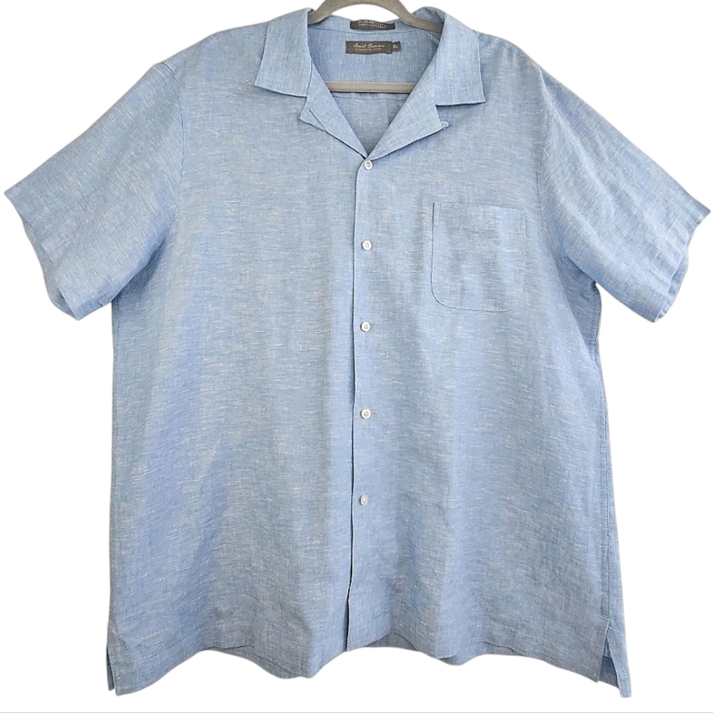 Daniel Cremieux Men's Blue Woven Linen Blend Camp Shirt